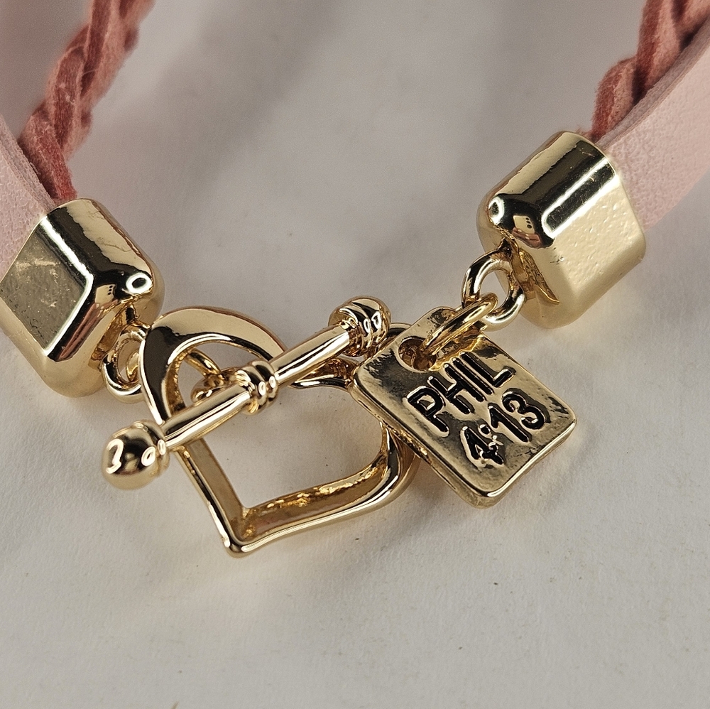 Faithworks Wrapped In Love Pink Leather Braid Gold Phil 4:3 I Can Do All Things